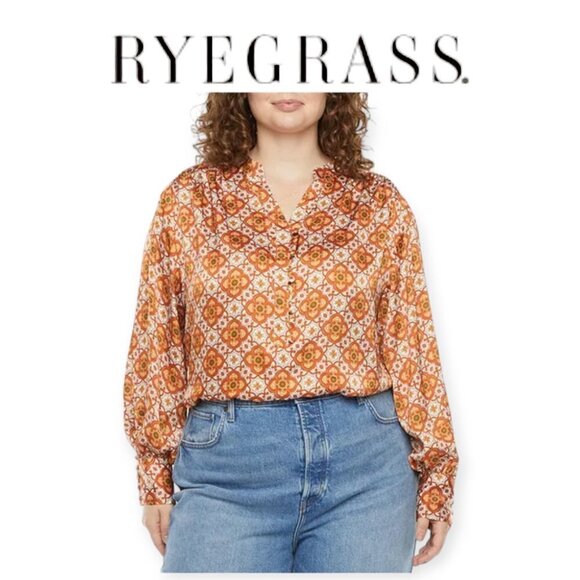 Ryegrass Orange Paisley Satin Poet Blouse Medium - Picture 1 of 8
